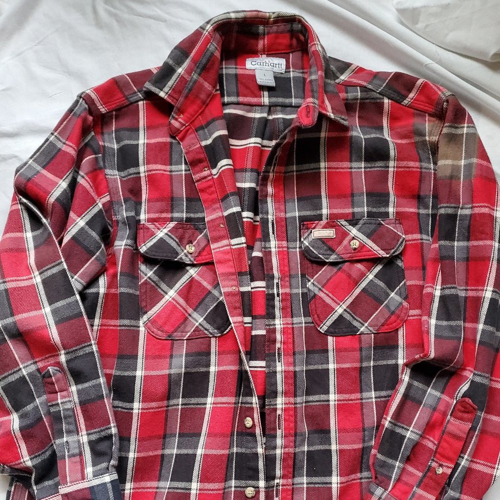 Men's Carhartt red plaid flannel sz L